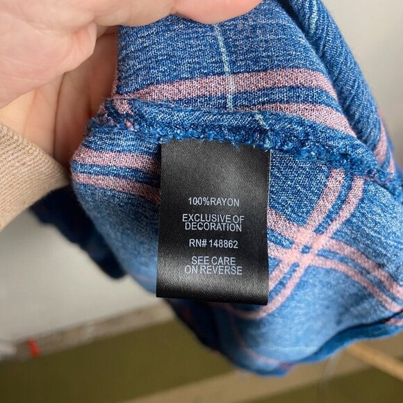 Torrid Size 3 Babydoll Crinkle Gauze Crochet Inset Lace Up Top Blue Plaid 3X - Picture 5 of 9